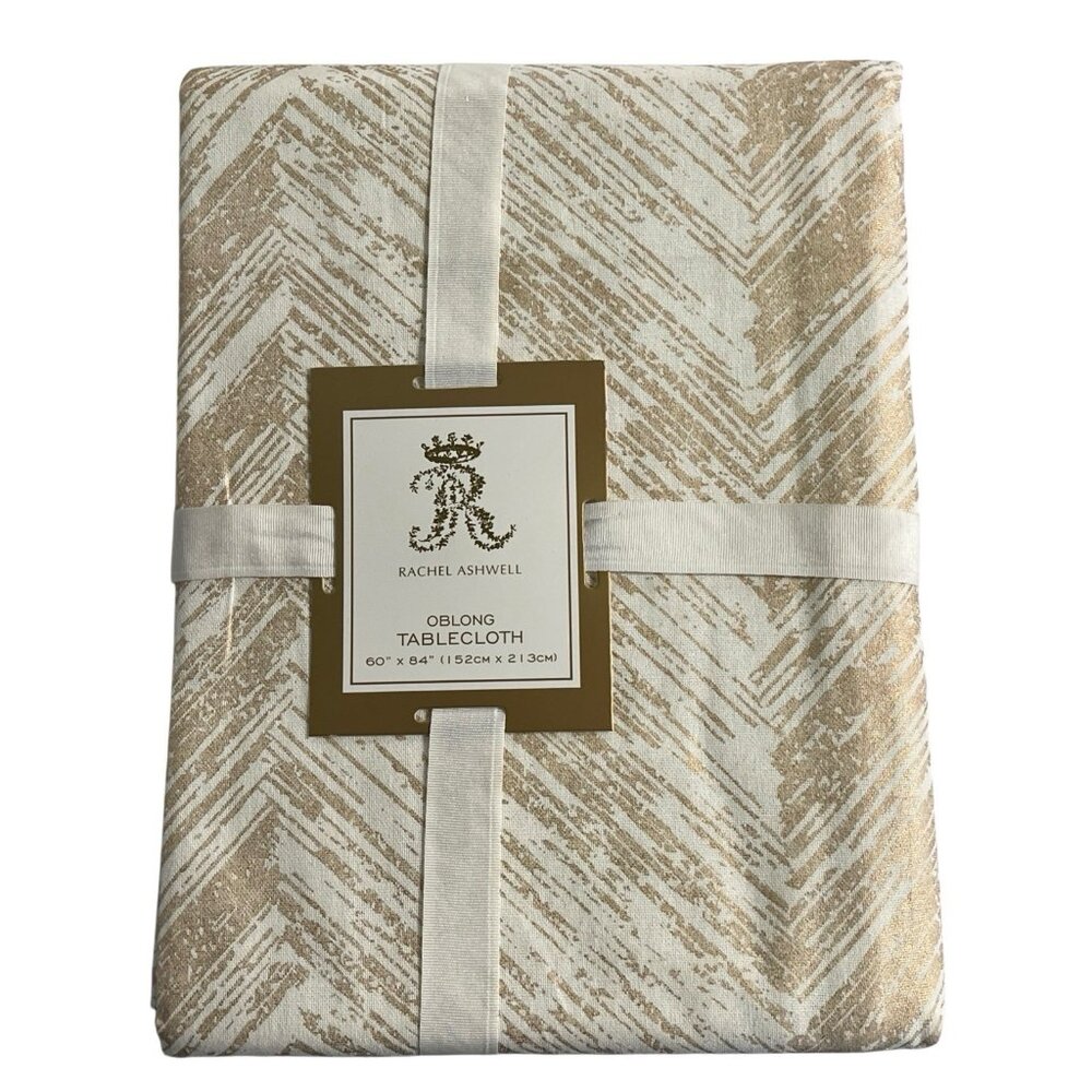 Rachel Ashwell‎ Tablecloth Oblong  60" × 84" White Metallic Rose Gold Patterned